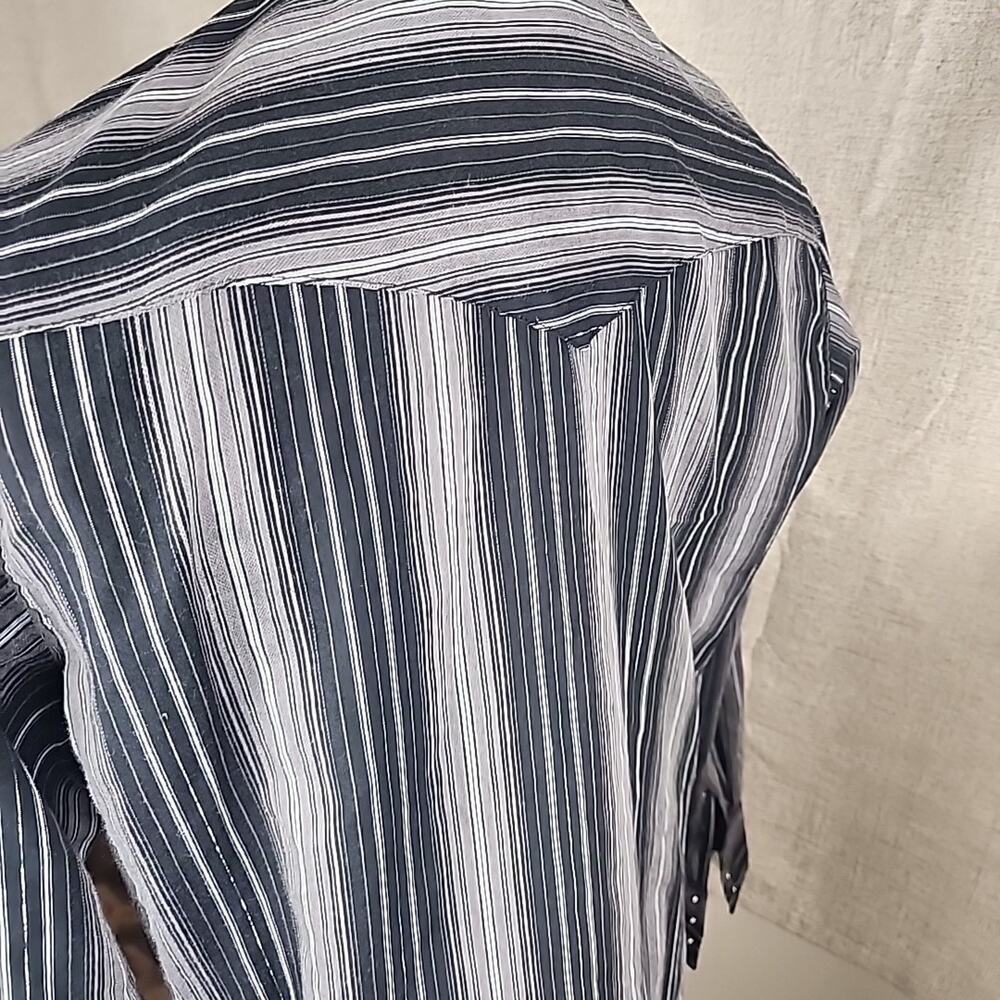 Wrangler Shirt Mens L Western Fashion Snap Black Silver Striped Long Sleeve - Picture 7 of 8